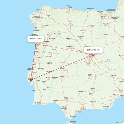Iberia flights between Madrid and Porto