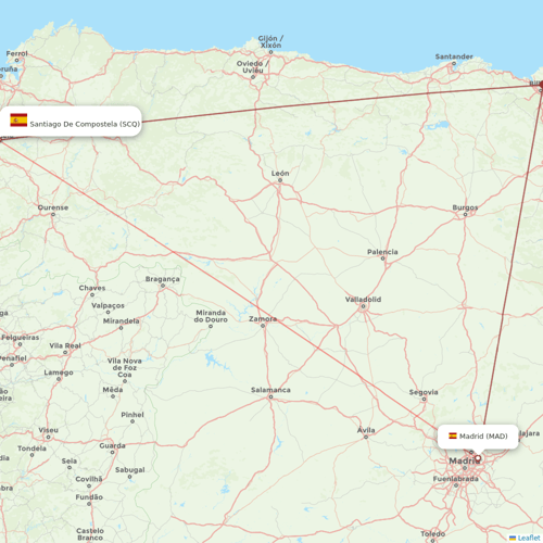 Iberia flights between Madrid and Santiago De Compostela
