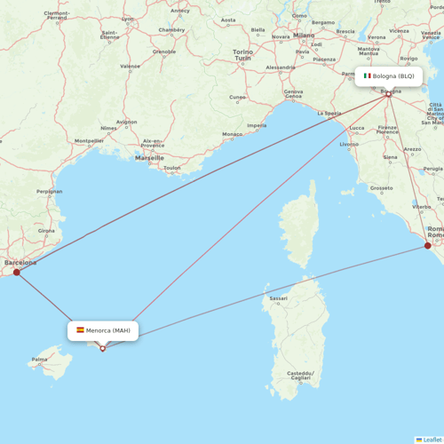 Neos flights between Menorca and Bologna