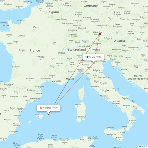 Neos flights between Menorca and Verona