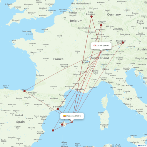 Edelweiss Air flights between Menorca and Zurich