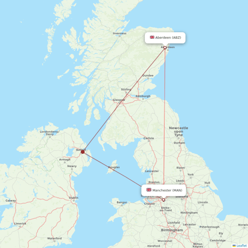 Loganair flights between Manchester and Aberdeen