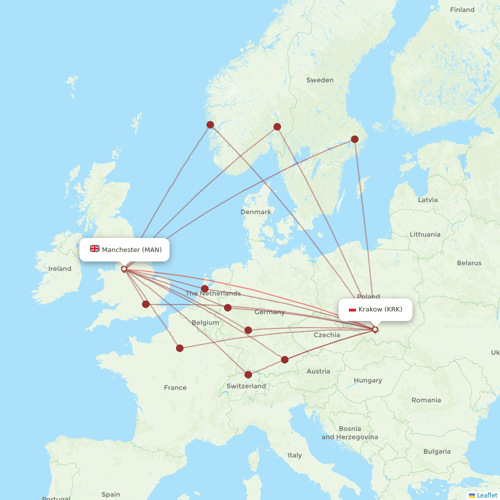 Ryanair UK flights between Manchester and Krakow