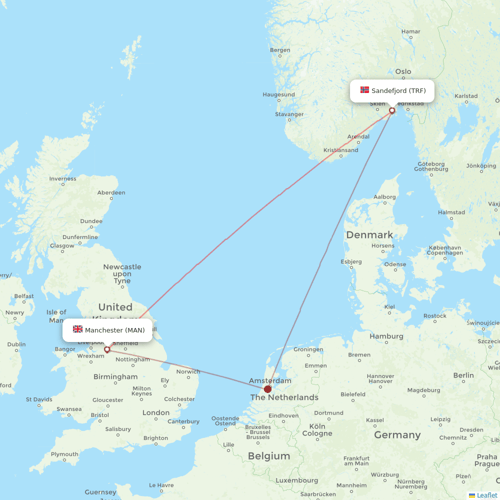 Ryanair UK flights between Manchester and Sandefjord
