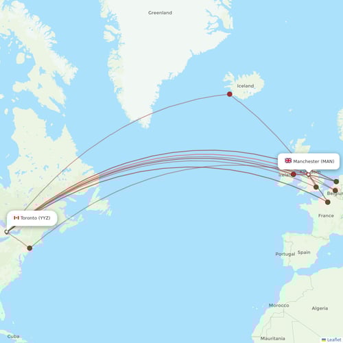 Air Transat flights between Manchester and Toronto