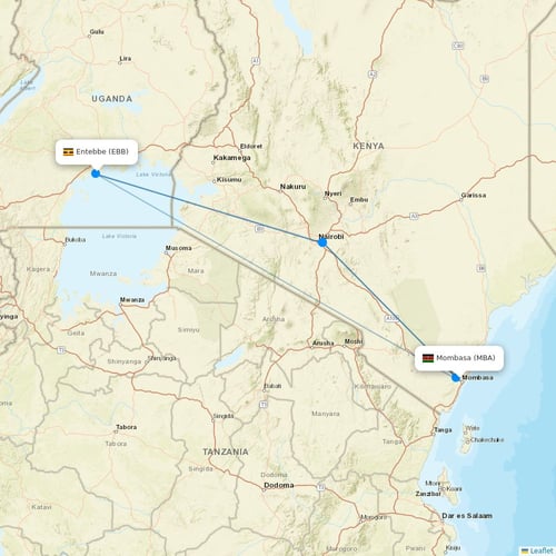 UTair-Express flights between Mombasa and Entebbe