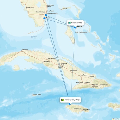 Bahamasair flights between Montego Bay and Nassau