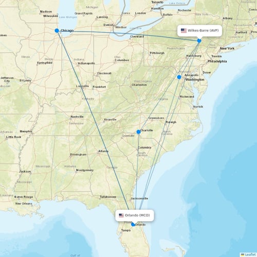 Breeze Airways flights between Orlando and Wilkes-Barre