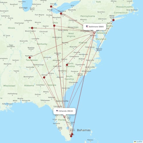 Southwest Airlines flights between Orlando and Baltimore