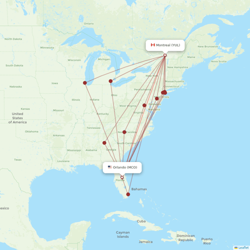 Air Transat flights between Orlando and Montreal