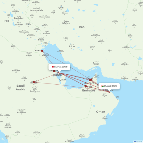 Oman Air flights between Muscat and Bahrain