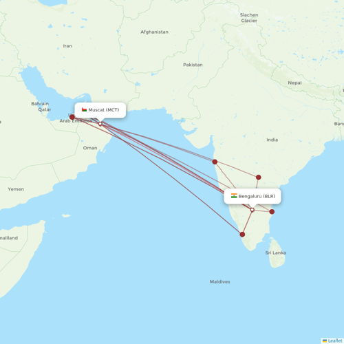 Oman Air flights between Muscat and Bengaluru