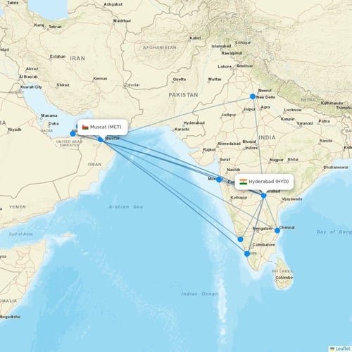 Oman Air flights between Muscat and Hyderabad