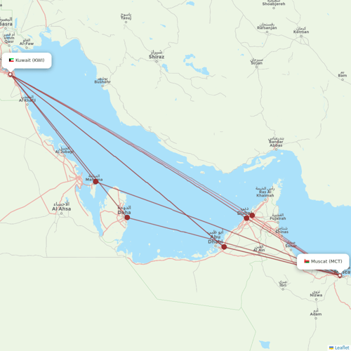 Oman Air flights between Muscat and Kuwait
