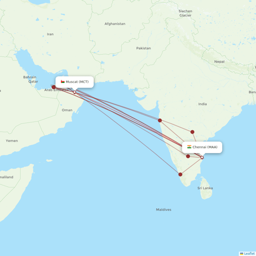 Oman Air flights between Muscat and Chennai