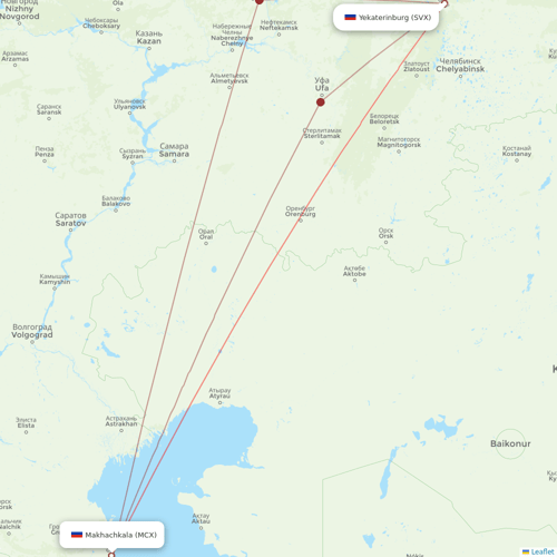 NordStar Airlines flights between Makhachkala and Yekaterinburg