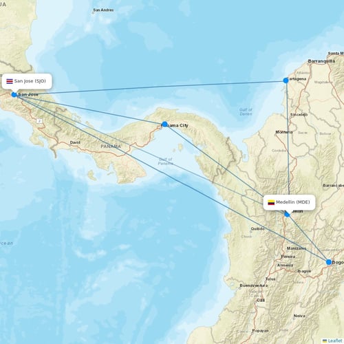 Wingo flights between Medellin and San Jose