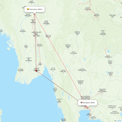 Myanmar Airways International flights between Mandalay and Bangkok