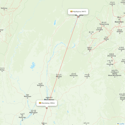 Air KBZ flights between Mandalay and Myitkyina
