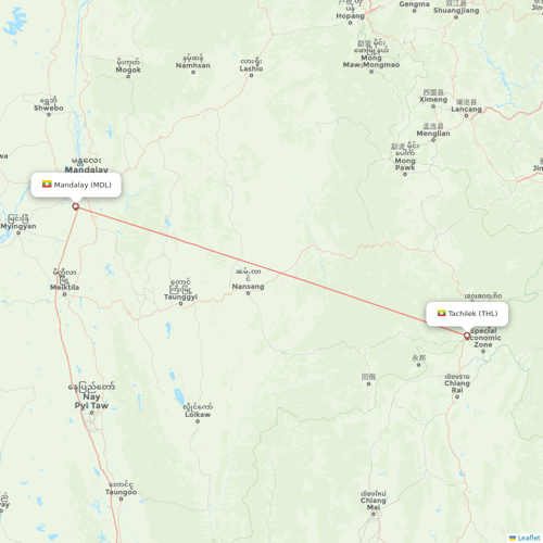 Air KBZ flights between Mandalay and Tachilek