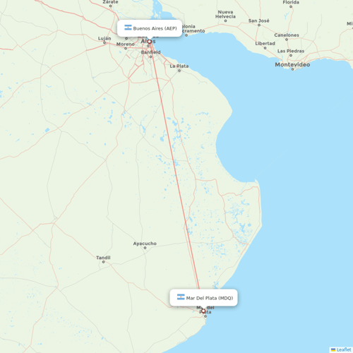 Felix Airways flights between Mar Del Plata and Buenos Aires