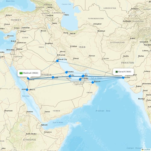 Airblue flights between Madinah and Karachi