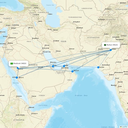 Airblue flights between Madinah and Multan