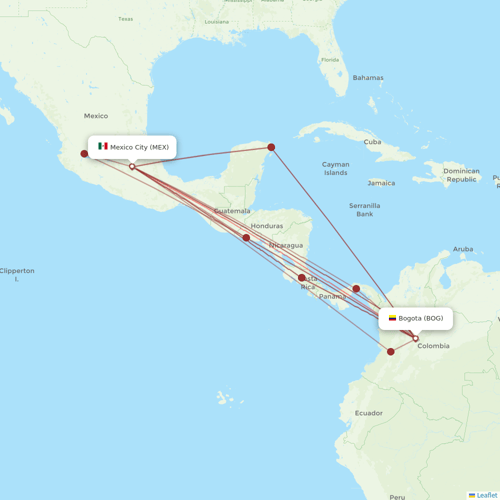 Aeromexico flights between Mexico City and Bogota