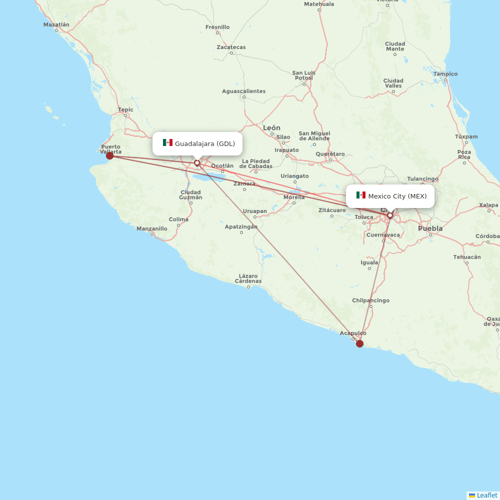 VivaAerobus flights between Mexico City and Guadalajara