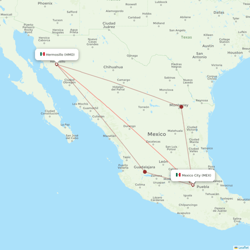 Aeromexico flights between Mexico City and Hermosillo