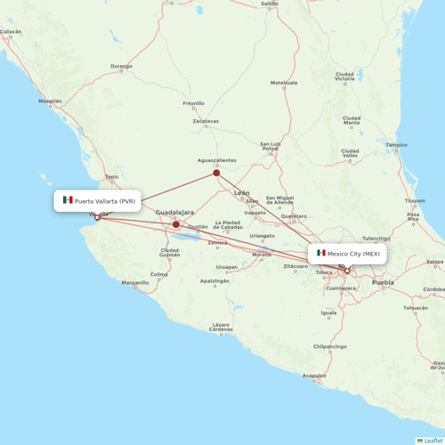 Aeromexico flights between Mexico City and Puerto Vallarta