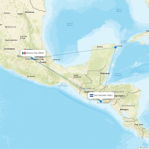 Aerolineas MAS flights between Mexico City and San Salvador