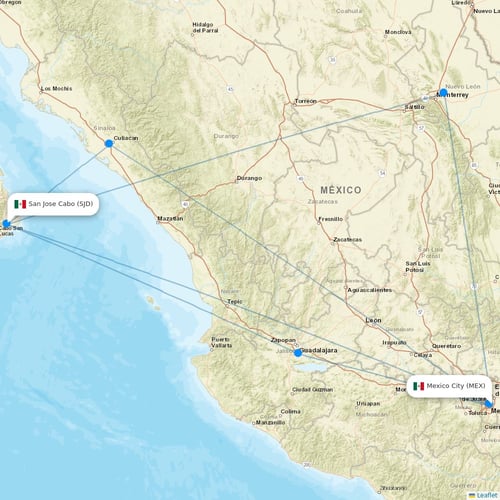 Aeromexico flights between Mexico City and San Jose Cabo