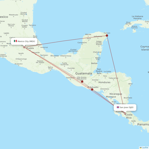 Volaris Costa Rica flights between Mexico City and San Jose