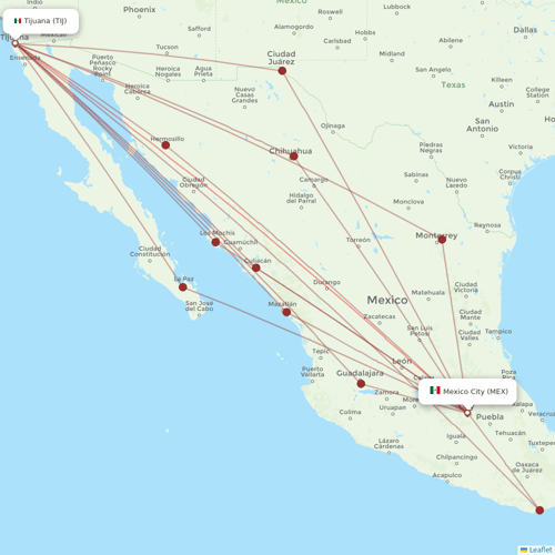 Volaris flights between Mexico City and Tijuana