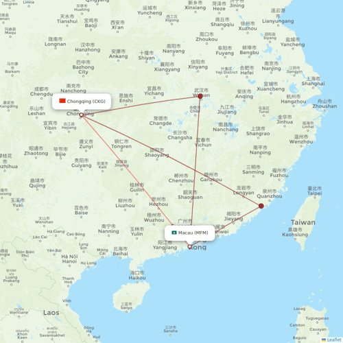 Air Macau flights between Macau and Chongqing