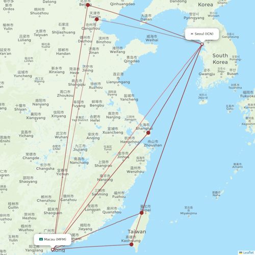 Air Macau flights between Macau and Seoul