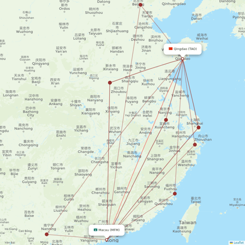 Air Macau flights between Macau and Qingdao