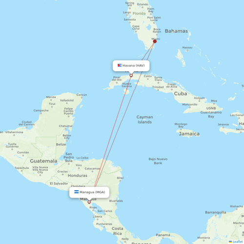 Conviasa flights between Managua and Havana