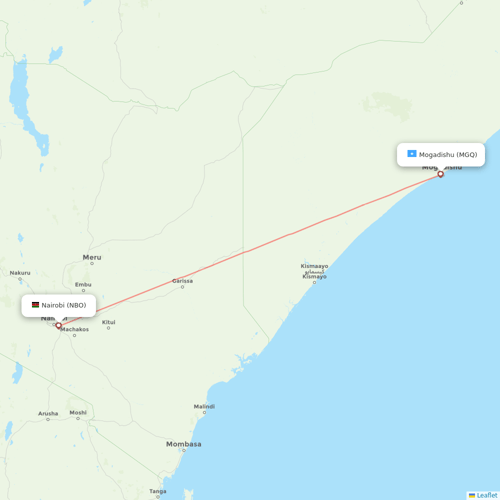 African Express Airways flights between Mogadishu and Nairobi