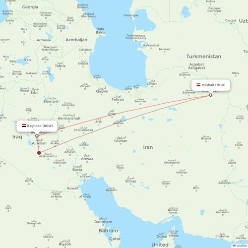 Iraqi Airways flights between Mashad and Baghdad