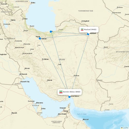 Iran Airtour flights between Mashad and Bandar Abbas