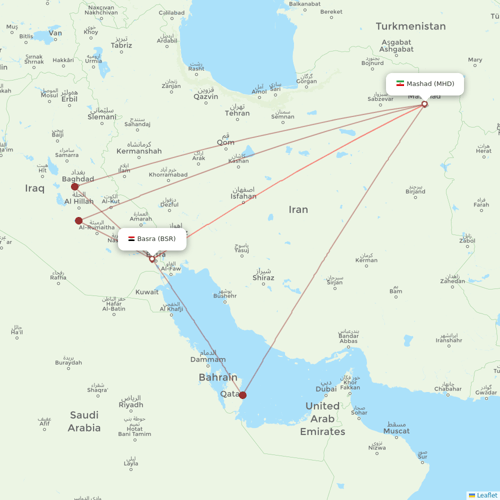 Iraqi Airways flights between Mashad and Basra