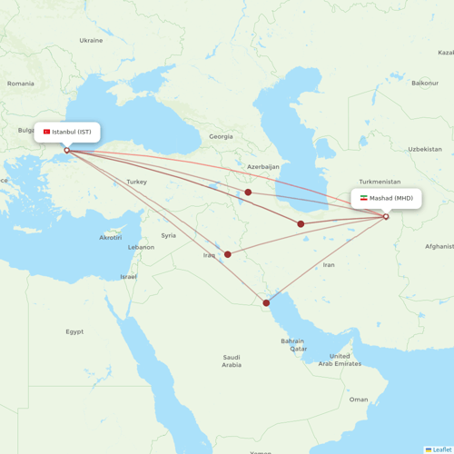 Iran Airtour flights between Mashad and Istanbul