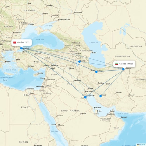 Iran Airtour flights between Mashad and Istanbul