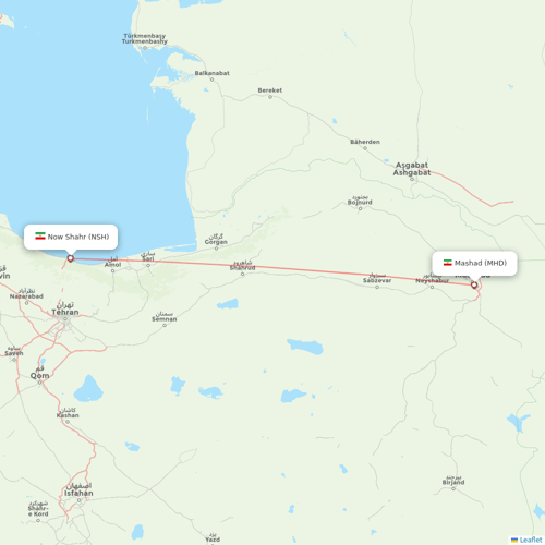 Iran Aseman Airlines flights between Mashad and Now Shahr