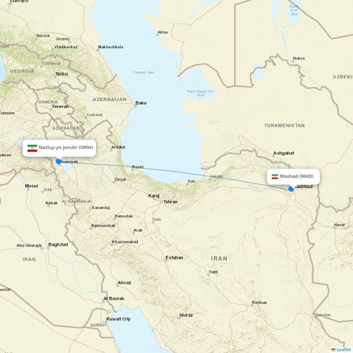 Iran Airtour flights between Mashad and Nazluy-ye Jonubi