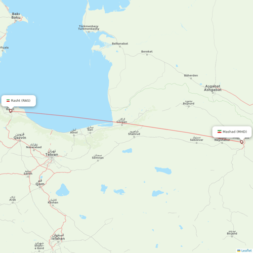 Iran Airtour flights between Mashad and Rasht