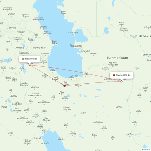 Iran Airtour flights between Mashad and Tabriz