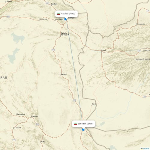 Iran Aseman Airlines flights between Mashad and Zahedan